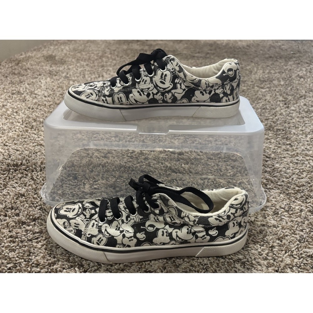 Disney Mickey Mouse Black/White Graphic Print Canvas Low Top Shoes Womens Size 7 - Picture 2 of 8